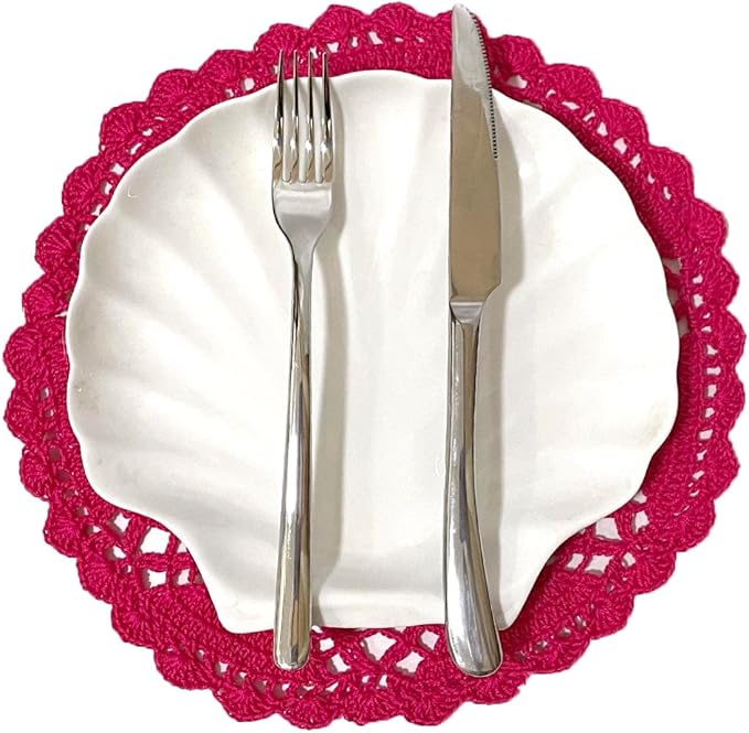 BIBITIME Lace Placemats Table Doilies Round Handmade Crochet Doily Kitchen Cup Mug Mats (Rose, 11 to 12 inches-1PC)