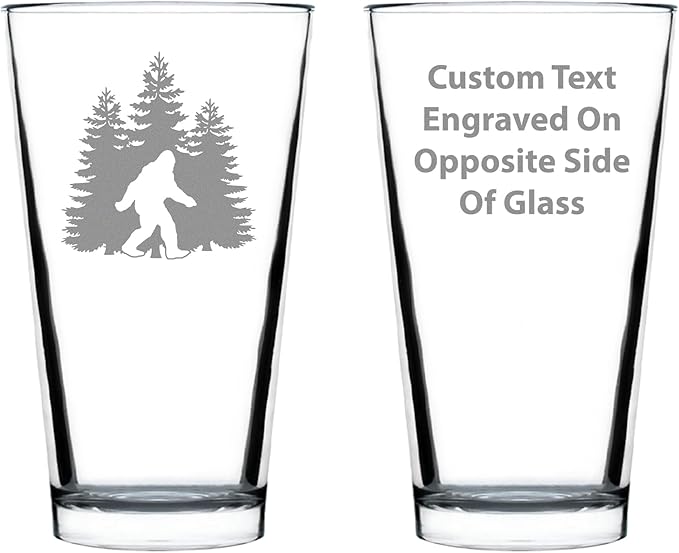 Custom Bigfoot Pint Glass - Funny Bigfoot Gifts for Sasquatch Enthusiasts - 16 Oz Pint Glasses