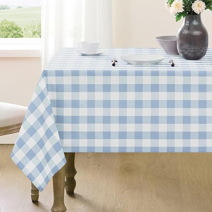 Checkered Tablecloth Rectangle Gingham Table Cloths Waterproof Wrinkle Free Buffalo Plaid Table Covers Washable for Dining, Parties & Outdoor Picnic(Light Blue,60"×120")