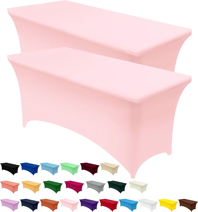 Utopia Kitchen Spandex Tablecloth 2 Pack [4FT, Pink] Tight, Fitted, Washable and Wrinkle Resistant Stretch Table Cloth Rectangle Cover for Trade Show, Weddings & Parties [48Lx30Wx30H Inch]