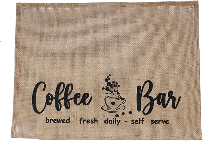Coffee Bar Mat - Coffee Bar Accessories for Coffee Bar Decor,Decor for Coffee Station Mat - Burlap Placemat with Fabric Backing(B)