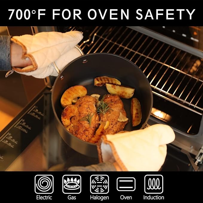 MsMk 6QT Stock Pot with Glass Lid, Burnt also Nonstick, Lasting Non stick, Oven safe to 700°F, Induction, Scratch-resistant Durable PFOA Free Non-Toxic