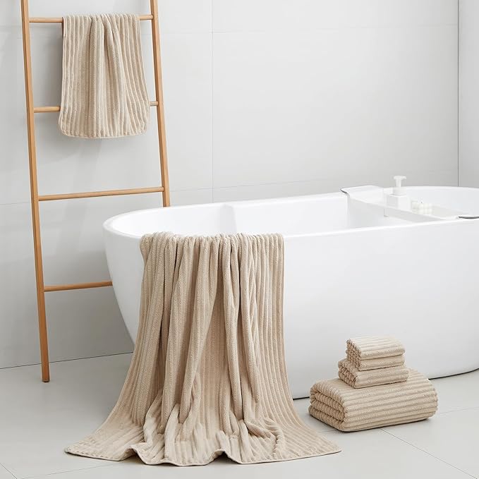 Extra Large Bath Towel Set of 6 (40"x80"),Oversized Bath Sheet Super Soft Highly Absorbent Microfibers Quick Dry Luxry Shower Towel for Bathroom Spa Gym Hotel Yoga(Beige, 6Piece)
