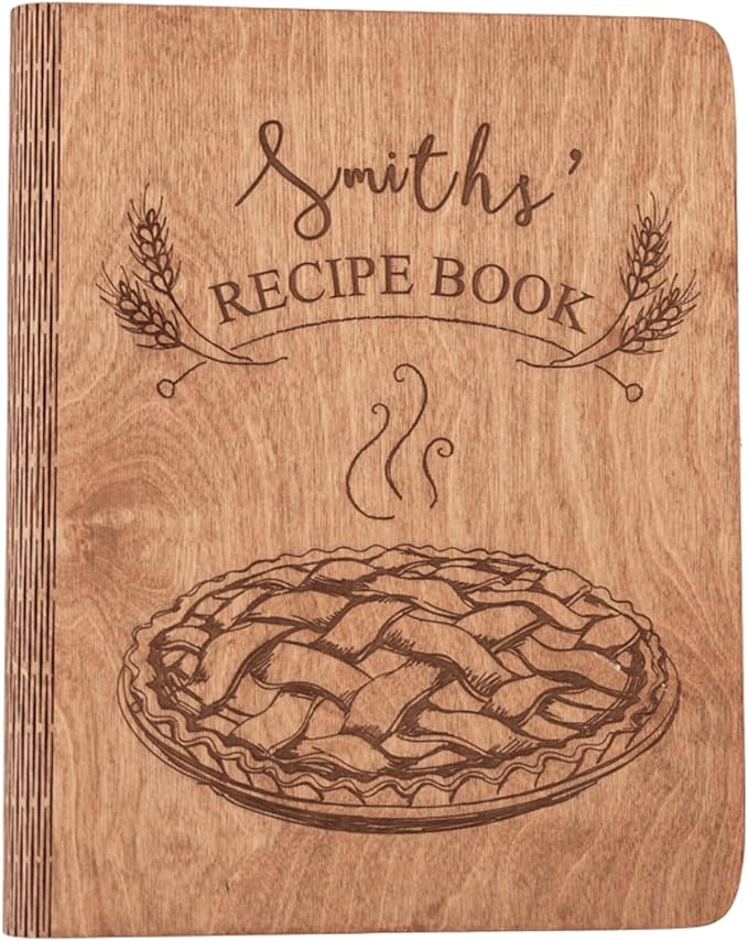 ENJOY THE WOOD Personalized Recipe Book Binder - Wooden Blank Family Cookbook Journal to Write in Your Own Recipes - Customized Recipe Binder, Recipe Books to Write in, Hardcover (Large (A4), Pie)