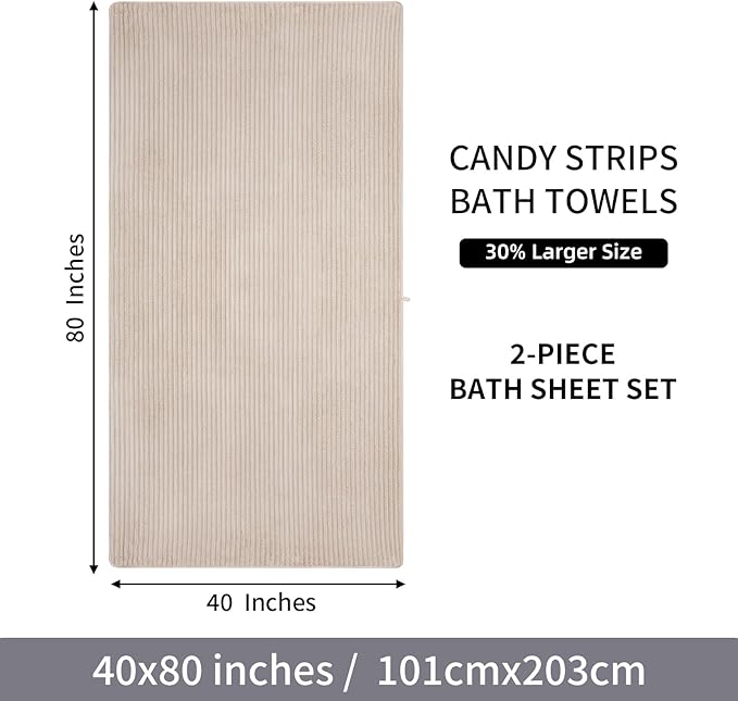 Oversized Bath Sheets 40x80 Inches Extra Large Bath Towels for Adults Super Soft Quick Dry Highly Absobent Microfiber Shower Towels for Bathroom, Pool, Gym, Yoga Towel (Beige, 2Piece)
