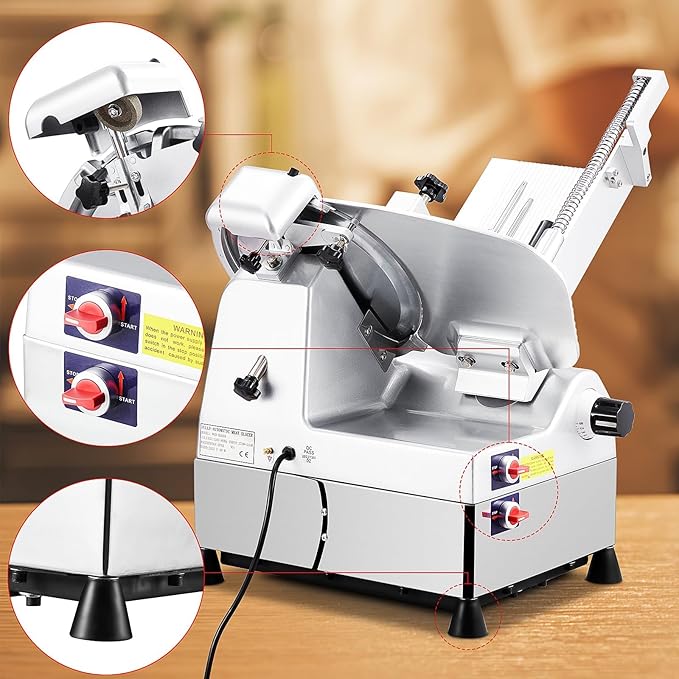 10" Electric Meat Slicer Machine for Home, 550W Automatic Deli Slicer, Adjustable 0-17mm Thickness, Stainless Steel Blade, Commercial Meat Cutter for Cheese, Bread & More