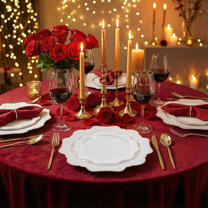WDF 350PCS White and Gold Plastic Plates - Gold Plates Disposable 50Guest Plastic Dinnerware Ideal for Party/Wedding/Birthday/Valentine's Day