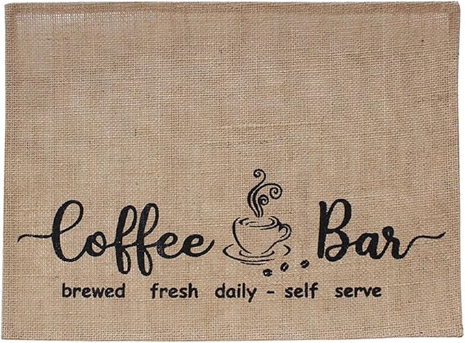 Coffee Bar Mat - Coffee Bar Accessories for Coffee Bar Decor,Decor for Coffee Station Mat - Burlap Placemat with Fabric Backing(C)