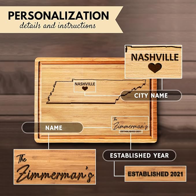 Tennessee Destination Cutting Board, Bamboo State Shaped Themed Gifts, Personalized Wooden States Charcuterie Board, Moving Away Gifts for Family