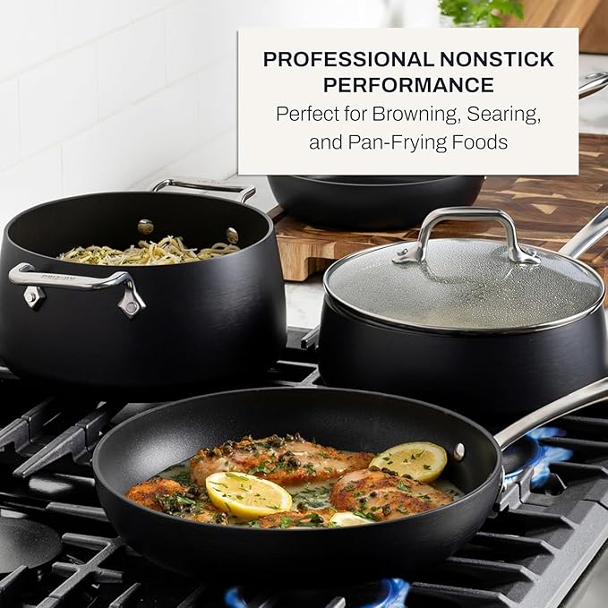 All-Clad HA1 Hard Anodized Nonstick Fry Pan Set – 3-Piece Cookware, 8", 10", 12" Skillets with Lid, Induction Compatible, Oven Safe to 500°F, Lid Safe to 350°F, Black