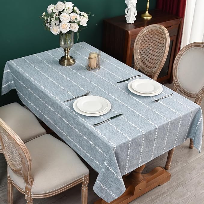Zobesta Blue and White Striped Linen Square Tablecloth 53 x 53 Inch, Washable Farmhouse Soft Boho Square Table Cloth for Party, Holiday, Picnic, Dining, Outdoor