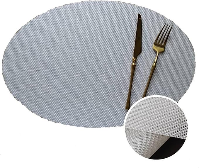 Oval Placemats for Dining Table PVC Table Mat for Home Party Thanksgiving Table Decoration Plate Mat(Tuo Sliver,4pcs)