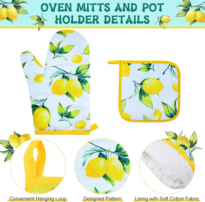 Hoolerry 6 Pcs Kitchen Apron Dish Towels Oven Mitts and Pot Holders with Spatula for Women Wife Grandma Cooking Baking Gifts