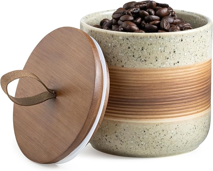 Ceramic Jar with Lid Airtight, Coffee Container Kitchen Food Storage Jars for Spice Sugar Tea Bag, Stackable Decorative Jars for Countertop, 18 fl.oz