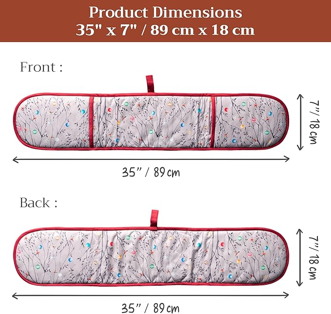 Maison d' Hermine Double Oven Mitt (7" x 35") 100% Cotton Heat Resistant BBQ Cooking Gloves with Loop for Thanksgiving Christmas Decorations Baking Cooking Barbeque Handling Hot Pan (Fairy Christmas)