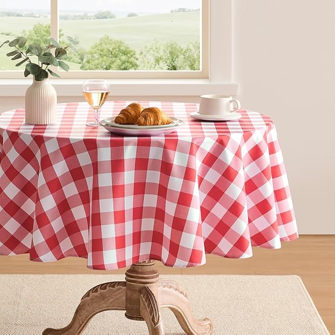 Checkered Tablecloth Rectangle Gingham Table Cloths Waterproof Wrinkle Free Buffalo Plaid Table Covers Washable for Dining, Parties & Outdoor Picnic(Red,60" Round)