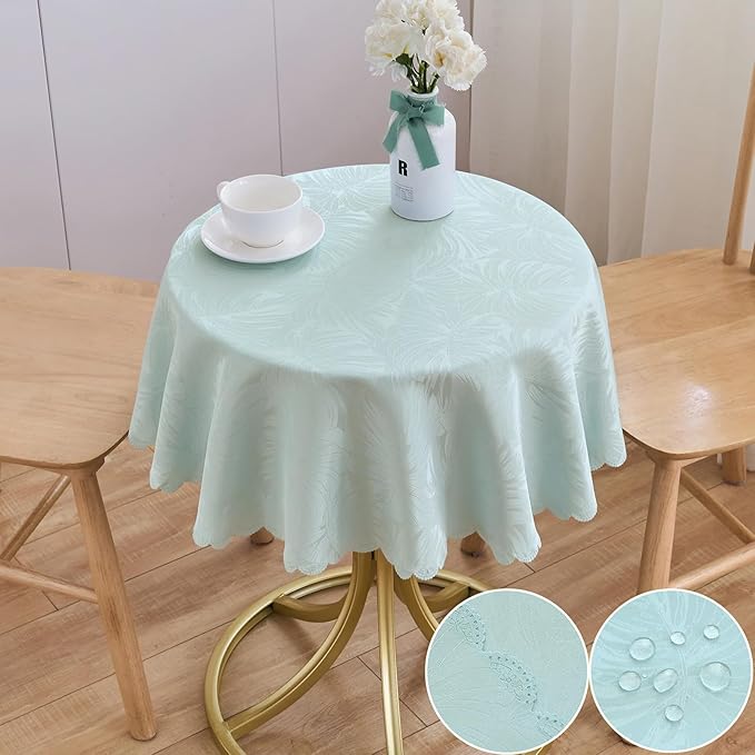 Round Tablecloth Aqua Jacquard Small 40 Inch Table Cloths Up to 26" Dia Tables Waterproof Washable Wrinkle Free Soft Fabric Table Cover Kitchen Dinner Decor Talking Coffee Bar