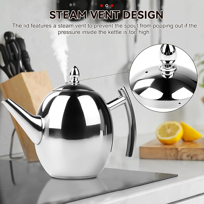 Jadeshay Tea Kettle, 1L Large Stainless Steel Teapot Coffee Pot with Removable Filter for Home, Hotel, Cafe, Bar, Restaurant