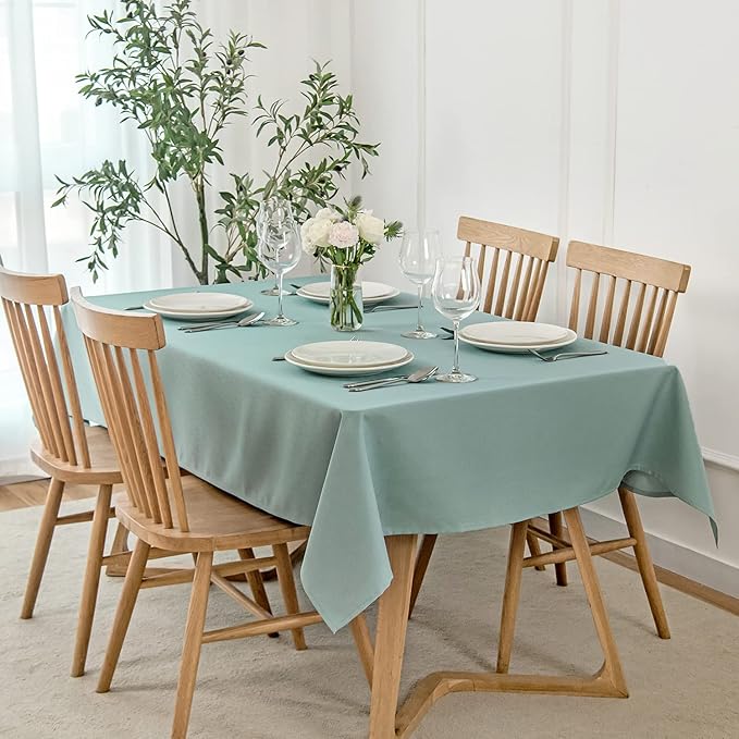 maxmill 2 Pack 60 x 84 Inch Slate Blue Faux Linen Textured Rectangle Tablecloth Water Resistant Wrinkle Free Spill-Proof, Soft Table Cloth for Dining Room Decoration, Banquet Parties Holiday Dinner