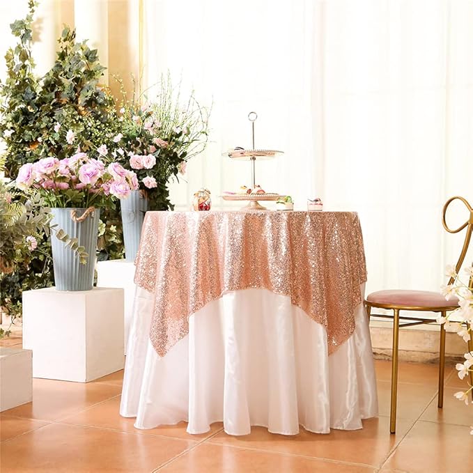 Eternal Beauty Rose Gold Tablecloth, 50x50 Inch Square Rectangle Table Cover for Valentines Cake Dessert Exhibition Party Birthday Events