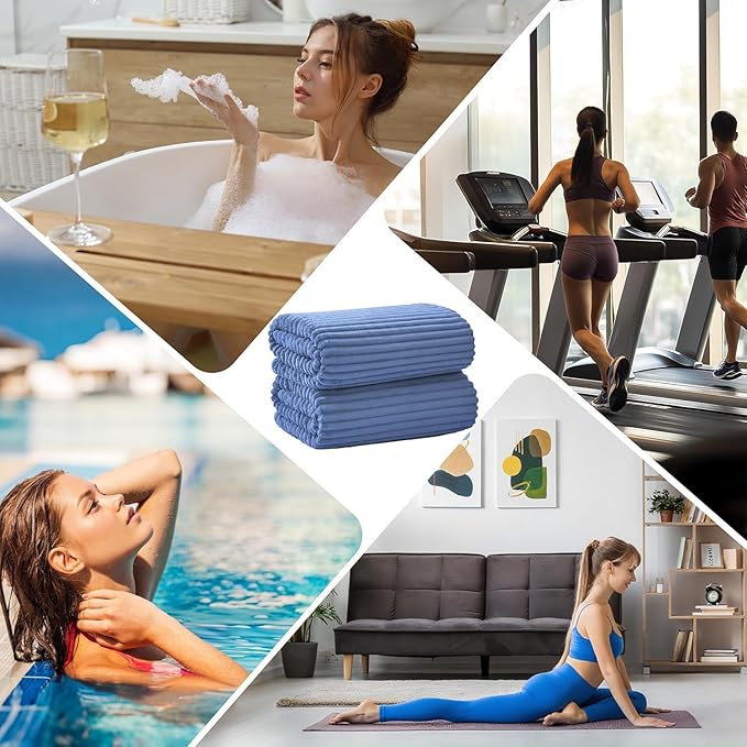 Oversized Bath Sheets 40x80 Inches Extra Large Bath Towels for Adults Super Soft Quick Dry Highly Absobent Microfiber Shower Towels for Bathroom, Pool, Gym, Yoga Towel (Blue, 2Piece)