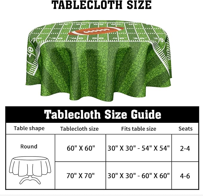 Football Round Tablecloth 70 Inch American Football Field Circle Table Cloth Rugby Ball Sport Themed Game Day Table Cover for Party Kitchen Dinner Home Decor