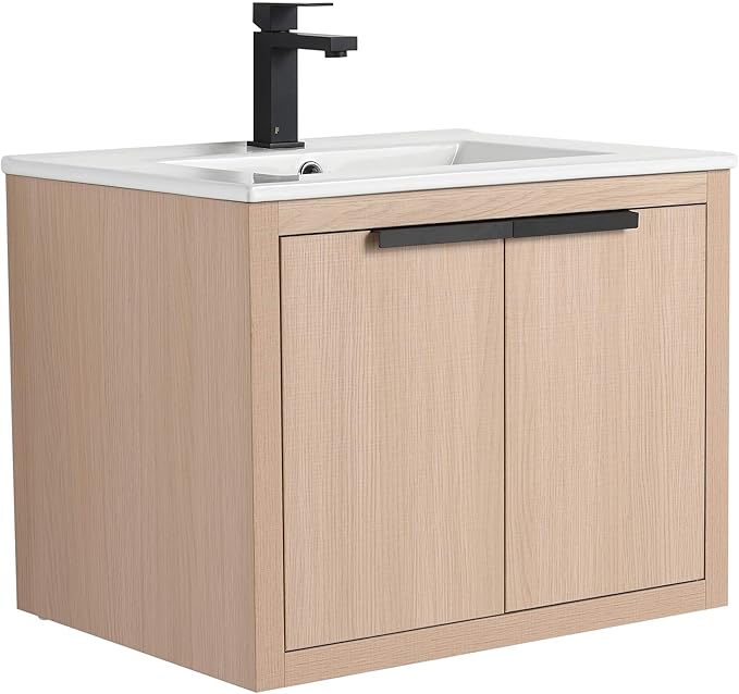 Fine Fixtures Kingsford Modern 24 Inch Bathroom Vanity with Sink, White Oak Finish, Elegant Bathroom Vanities for Modern Homes, Stylish Storage Solutions for Bathrooms