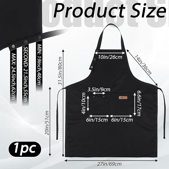 Aprons for Women with Pockets, Hairstylist Aprons for Women, Adjustable Button Apron Waterproof Chef Cooking Kitchen Apron Artist Painting Pottery Garden Chef (M-XXl)