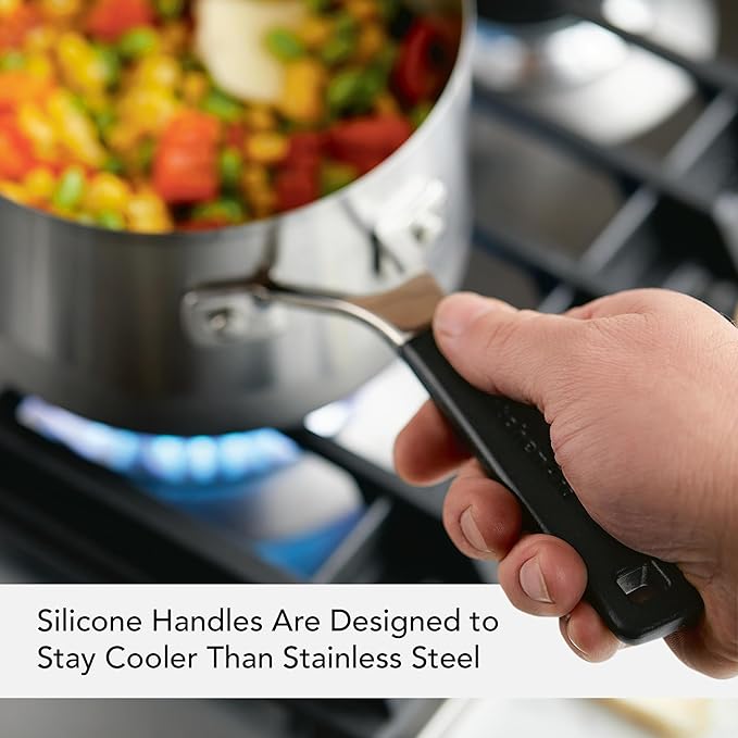 KitchenAid Stainless Steel Induction Saucepan with Lid, 3 Quart - Brushed Stainless Steel