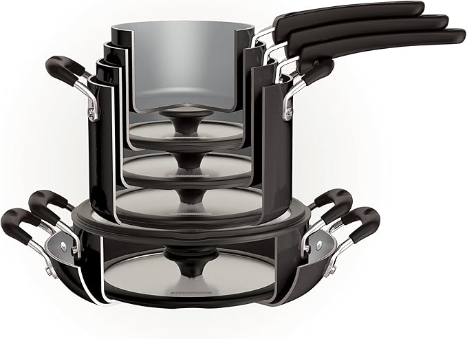 Tramontina Ceramic Non Stick 11-Piece Nesting Pots and Pans Set with Lids - Stackable Nonstick Cookware Set, Dishwasher and Oven Safe, Dark Gray