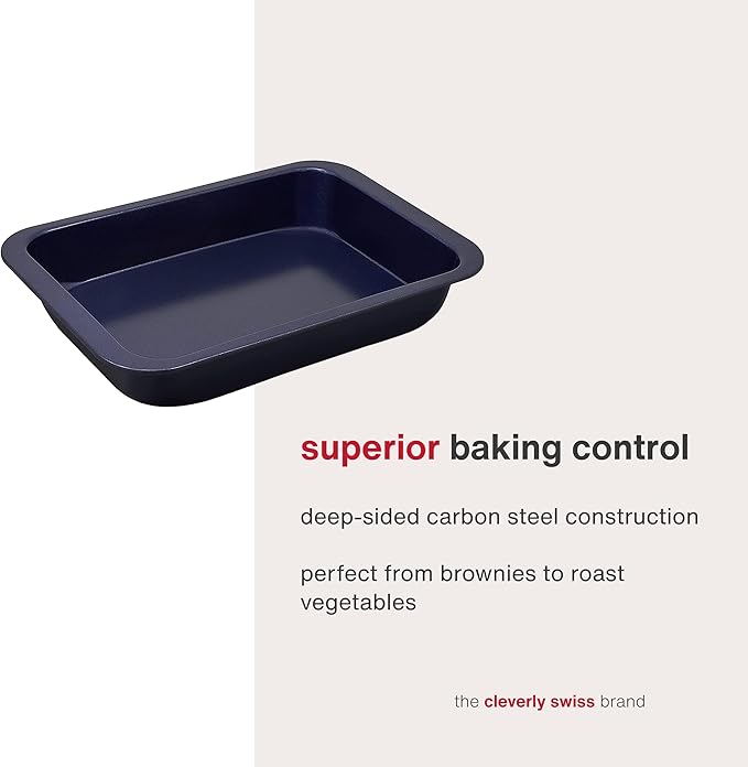 Zyliss E980190 Non-Stick Oven Tray | 30cm x 20cm | Carbon Steel | Dark Blue | Baking Tin/Bakeware/Roasting | Dishwasher Safe | 5 Year Guarantee