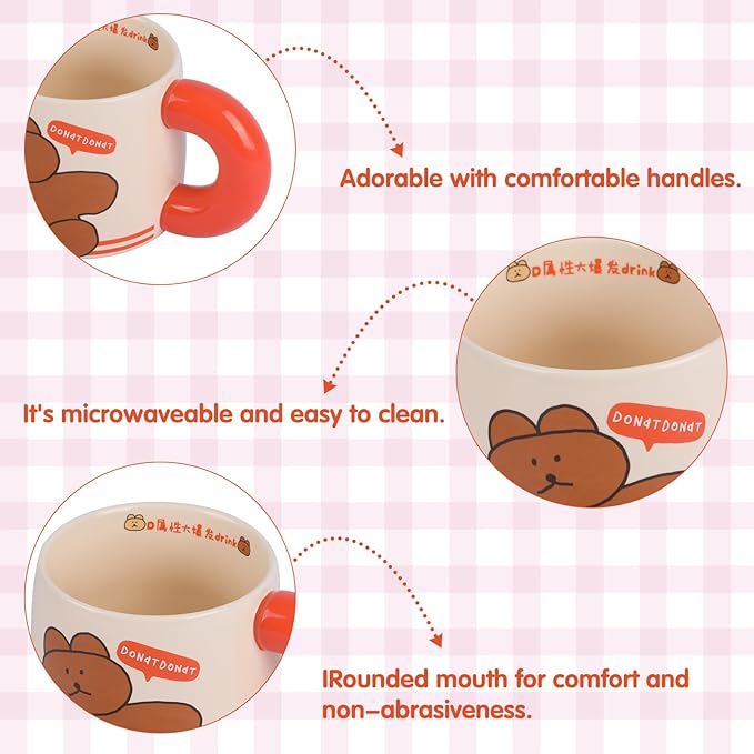 Ceramic Coffee Mugs Set of 2 16 oz (460 ml) Coffee Cups with Handle & Cartoon Stickers- Large & Heartwarming Novelty Big Mug for Women, Men, Great for Hot Coffee or Tea