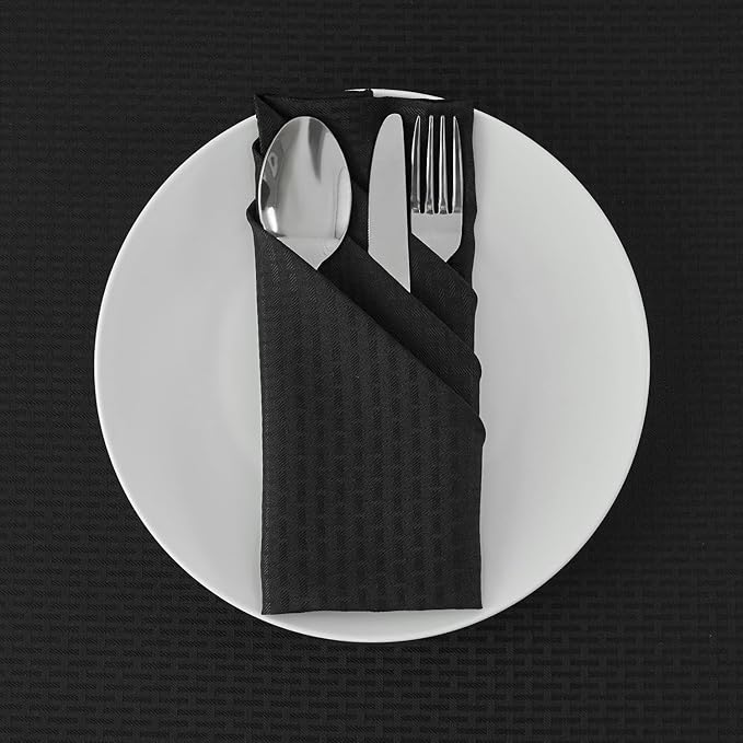 maxmill Cloth Napkins 20 x 20 Inch Weaved Texture Pattern Soft Comfortable and Luxury Serviette for Restaurant Family Dinners Weddings Parties and Banquets Set of 4 Pieces, Black