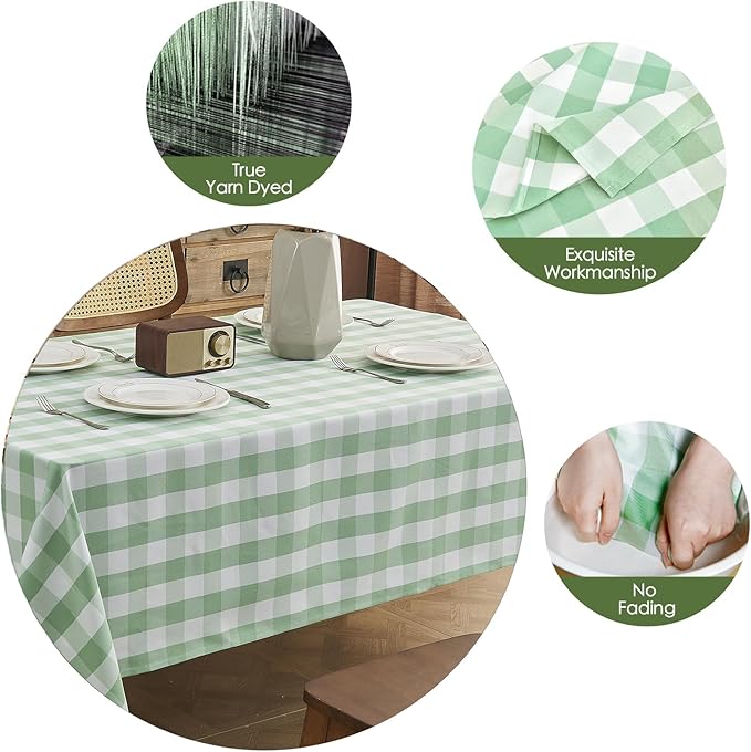 Gingham Tablecloth 55 x 71 Inch – Rectangle Table Cloth, Wrinkle-Resistant Polyester Checkered Tablecloth, Washable Spring Tablecloth for Dining, Camping, Outdoor (Light Green)