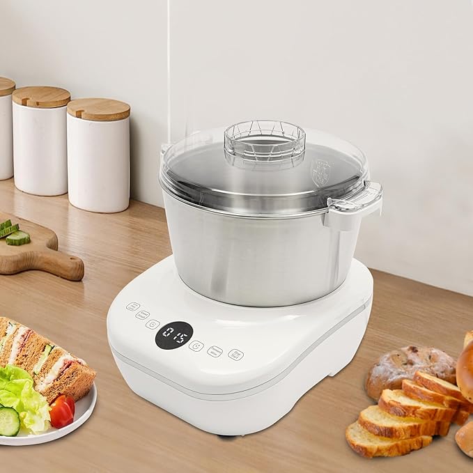 5L Electric Dough Maker with Ferment Function, 304 Stainless Steel Dough Mixer Machine, 200W Kneader for Pizza/Bread, Commercial & Home Use (White)