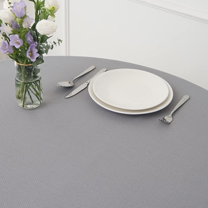 maxmill Round Textured Tablecloth Spill-Proof Wrinkle Free Soft Jacquard Table Cloth for Circular Table Cover, for Dining Room Buffet Banquet Parties Holiday Dinner, 70 Inch Light Grey