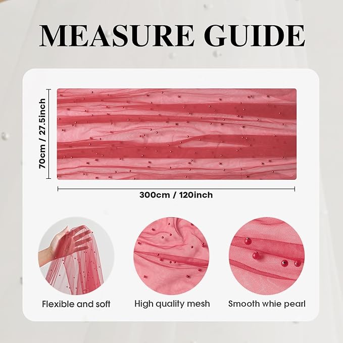 Artoid Mode 6PCS Pearl Red Gauze Table Runner 120 Inch 10FT, Seasonal Sheer Dining Holiday Wedding Birthday Baby Shower Table Decor for Home Party