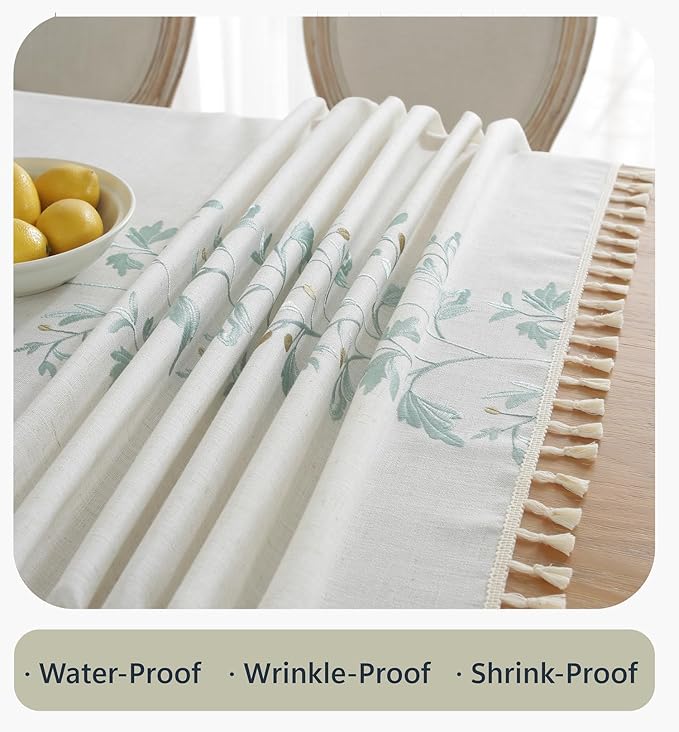 Alsoo Table Cloth Rectangle Table, Cotton Linen Tablecloth Waterproof, Boho Rustic Tables Cover with Tassel for Christmas Party Kitchen Dining Holiday Decorations (Embroidered, 55''x106'')