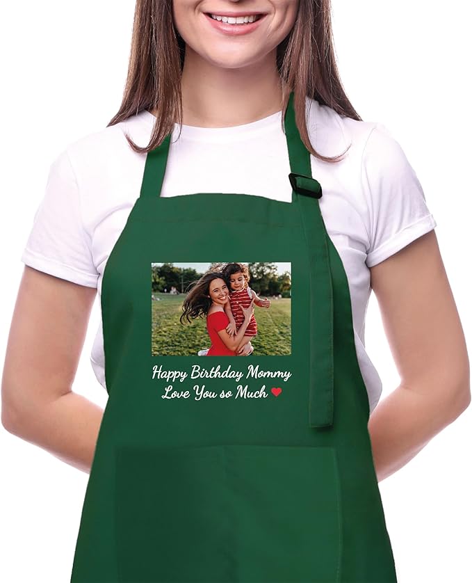 Custom Name Photo Logo Grilling & Cooking Aprons for Women and Men, Personalized Adult Kitchen Apron, Customized Waterproof Polyester Chef Apron, Custom Aprons for Women, Adjustable Bib with 2 Pockets