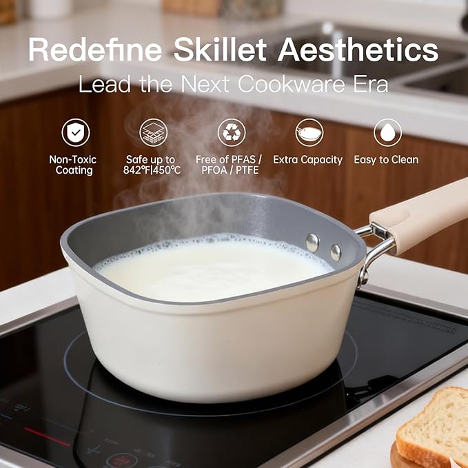 1.5QT Saucepan with Lid, Nonstick Ceramic Coating, PFAS & PFOA-Free, Induction Compatible, Dishwasher Safe, Stay-Cool Handles, Durable Scratch-Resistant Design