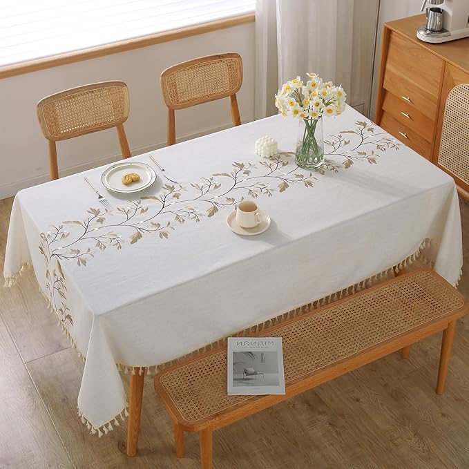 Alsoo Waterproof Tablecloth Cotton Linen Farmhouse Table Cloths Rectangle Table for Kitchen Dining, Party, Holiday, Christmas, Coffee Flower (4 Seats, 55"x55")