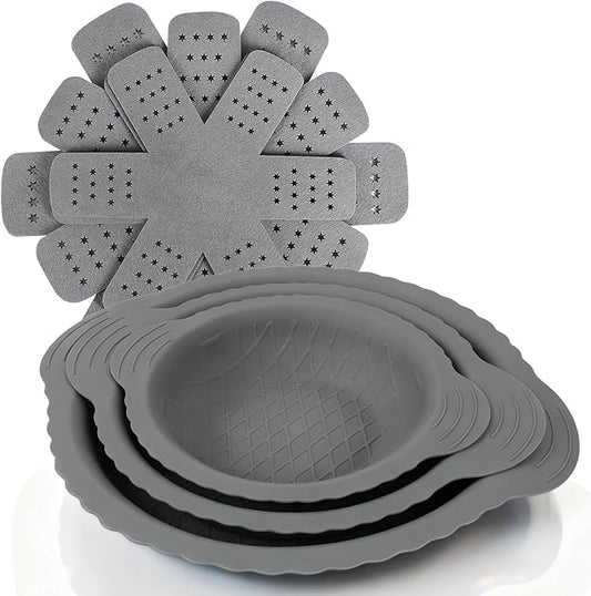 BYKITCHEN 3PCS Silicone Pan Protectors with 6PCS Felt Pan Pot Separators Dividers Pads for Stacking and Protecting Your Cookware, Compatible with Hexclad Cookware Set, Tfal Nonstick Frying Pans &More