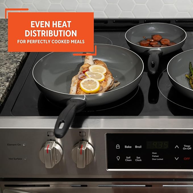 IMUSA Ceramic Nonstick Frying Pan Set, 3-Piece – 7”, 9” & 11” Gray Aluminum Skillets with Cool-Touch Handles – Ideal for Sautéing, Stir-Frying & Searing– Healthy Non-Stick Cookware for Home Kitchen