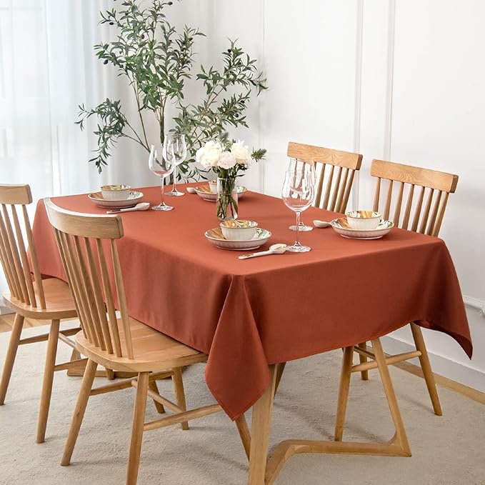 maxmill Rectangle Slubby Textured Tablecloth Waterproof Spillproof Wrinkle Free Fall Table Cloth, Kitchen Dining Room Thanksgiving Decoration, Fabric Table Cover Halloween Party, 52 x 70 Inch, Rust