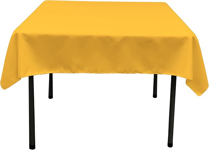 LA Linen Polyester Poplin Washable Square Tablecloth, Stain and Wrinkle Resistant Square Table Cover 52x52, Fabric Table Cloth Square for Dining, Kitchen, Party, Holiday 52 by 52-Inch, Yellow Dark