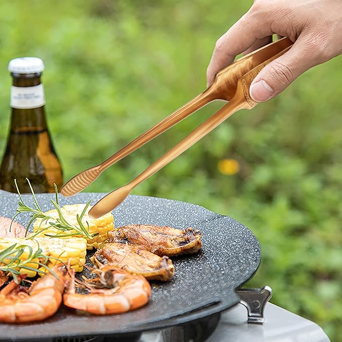 JETKONG Stainless Steel Kitchen Tongs, Serving Tongs for Cooking, 10.6" Metal Food Tongs with Non-Slip Comfort Grip, Non-Stick Cooking Tongs Heat Resistant BBQ Tong Grill Tong (Brown)