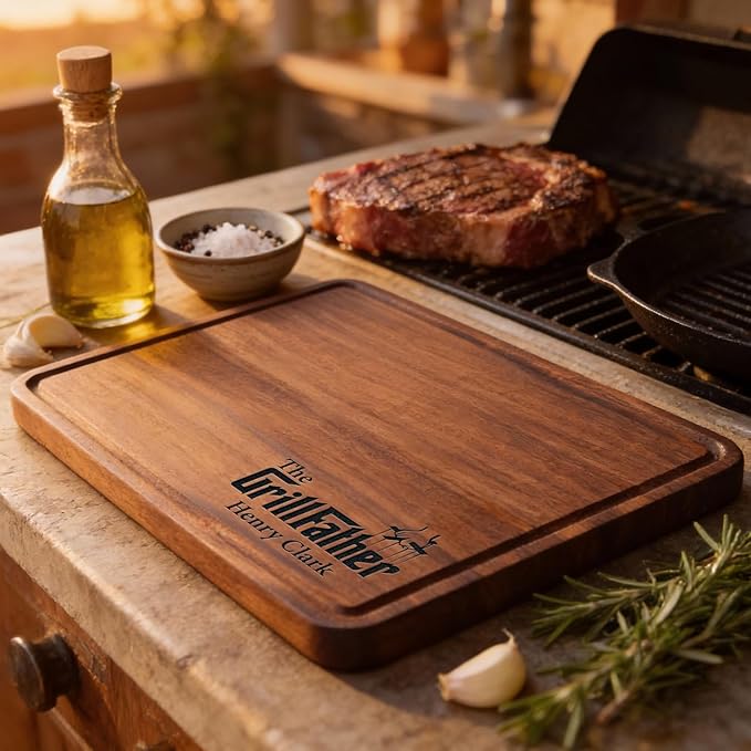 USA Made Personalized Cutting Board - Men Customized Gifts for Fathers Day, Birthday, Anniversary - BBQ, Grill Accessories - Dad, Husband, Brother, Boyfriend, Papa - Custom Unique Mens Gifts for Him