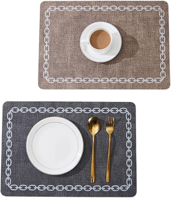 Set of 1/4/6 Square Placemats Waterproof Oilproof Wipeable Reversible Faux Leather Table Mats for Kitchen/Dining/Party(Chain O Cream,6pcs)