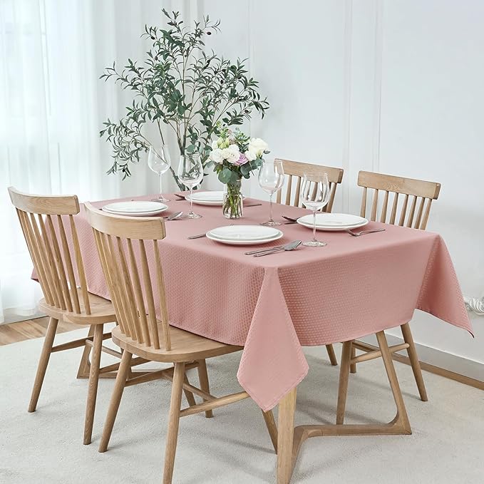 maxmill Weaved Texture Rectangle Tablecloth Water Resistant Wrinkle Free Spill-Proof, Soft Table Cloth for Dining Room Decoration, Banquet Parties Event Holiday Dinner, 60 x 84 Inch Pale Blush