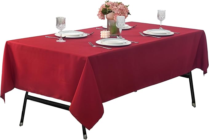 2-Pack 60x120 inch Burgundy Table Cloths, Solid Stain and Wrinkle Resistant Oblong Tablecloth, Premium Plain Weave Polyester Fabric Rectangle Table Linen Covers for Hotel, Wedding